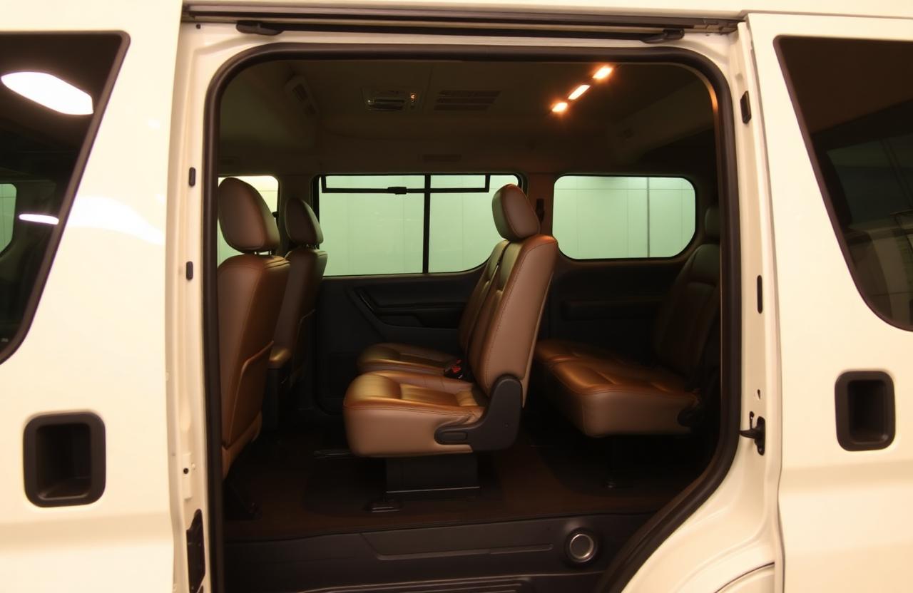 Interior kabin Hiace Premio dengan captain seat kulit
